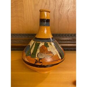 Mexican Tlaquepaque Folk Art Petatillo Water Vessel Pottery Jug Cactus Vintage